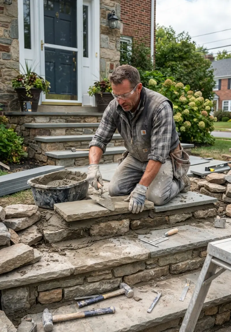 Natural Blue Stone Steps and Stoops Services in Bucks County - Masonry Contractors in Bucks County - Delaney Paving and Construction
