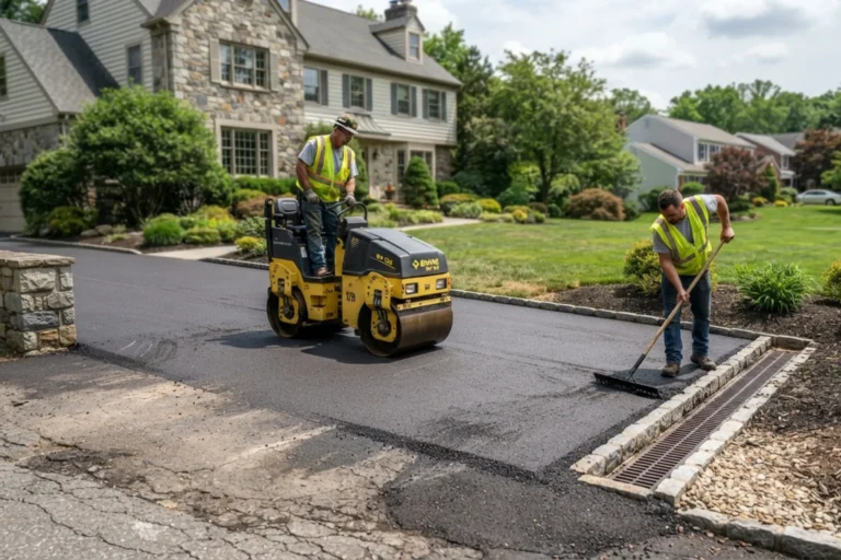 Fresh residential asphalt driveway in Bucks County Pennsylvania