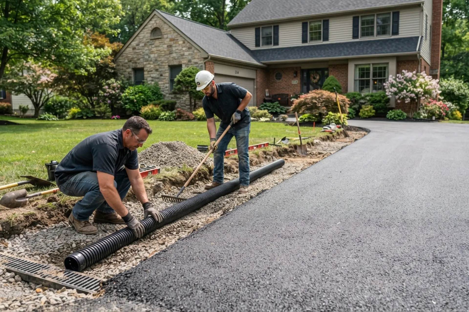 Residential asphalt driveway with proper grading and drainage in Pennsylvania