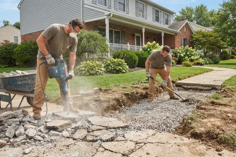 Cracked exterior concrete walkway showing repair and replacement conditions