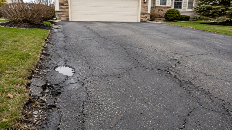 Cracked asphalt driveway showing common pavement deterioration in Pennsylvania